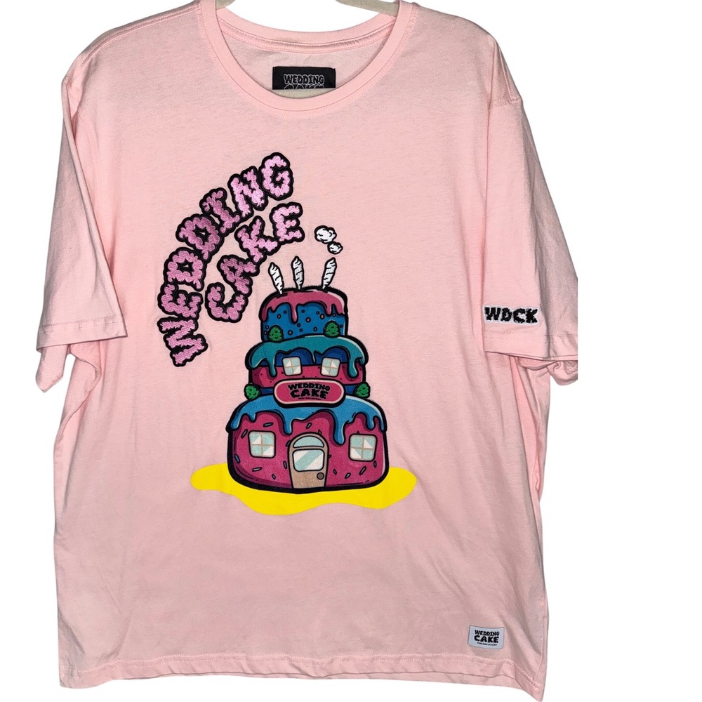 Wedding Cake Wake Bake and Cake Pink Graphic T-Shirt 3XL Streetwear WDCK Tee
